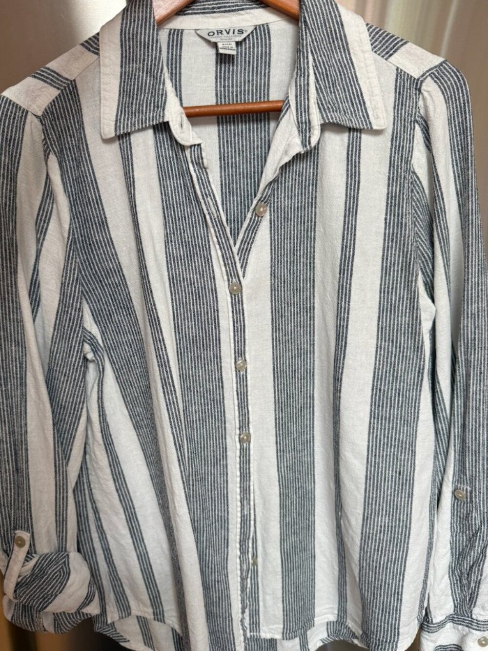 Orvis Linen Rayon Long Sleeve Striped Women's shirt size S